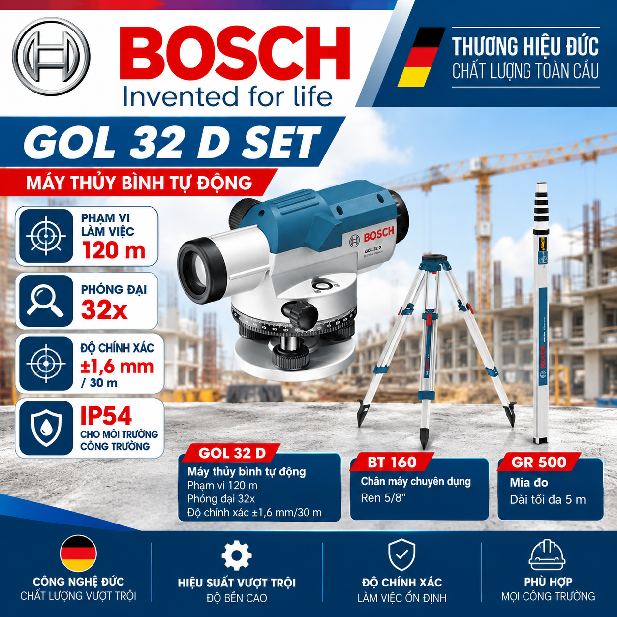 Bộ Máy Thủy Bình Bosch GOL 32 D SET